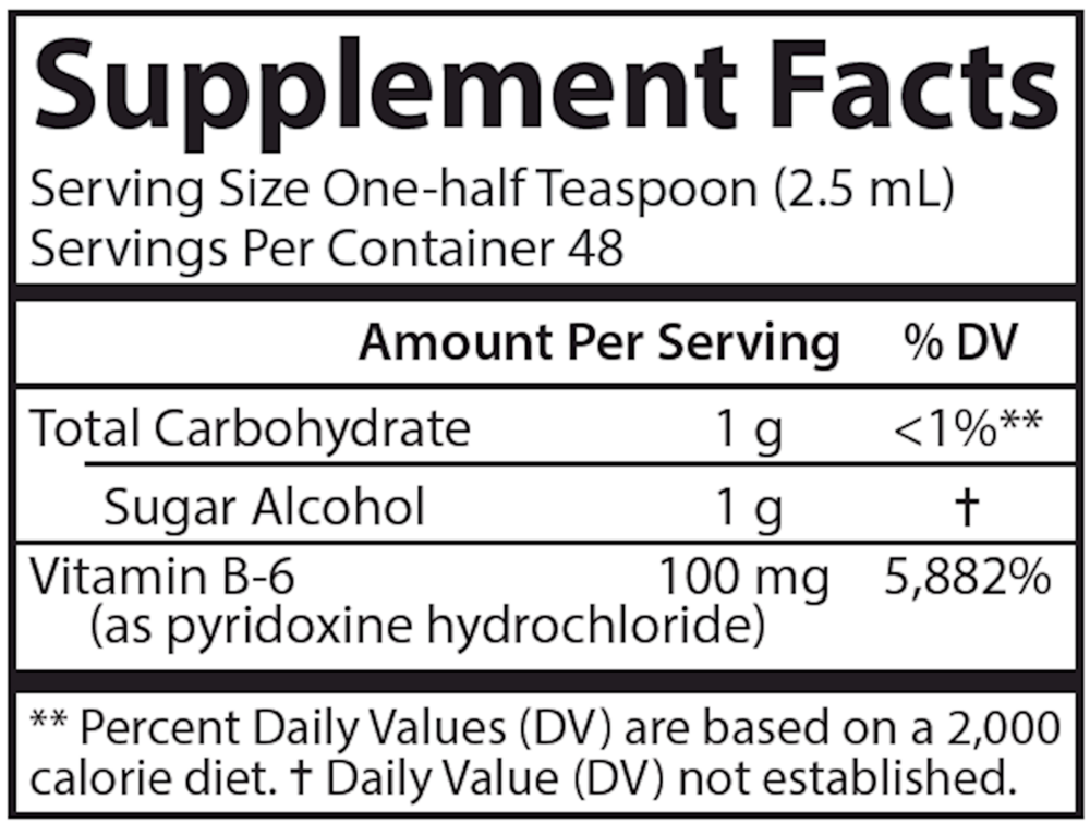 B-6 Liquid Supplement Facts Label