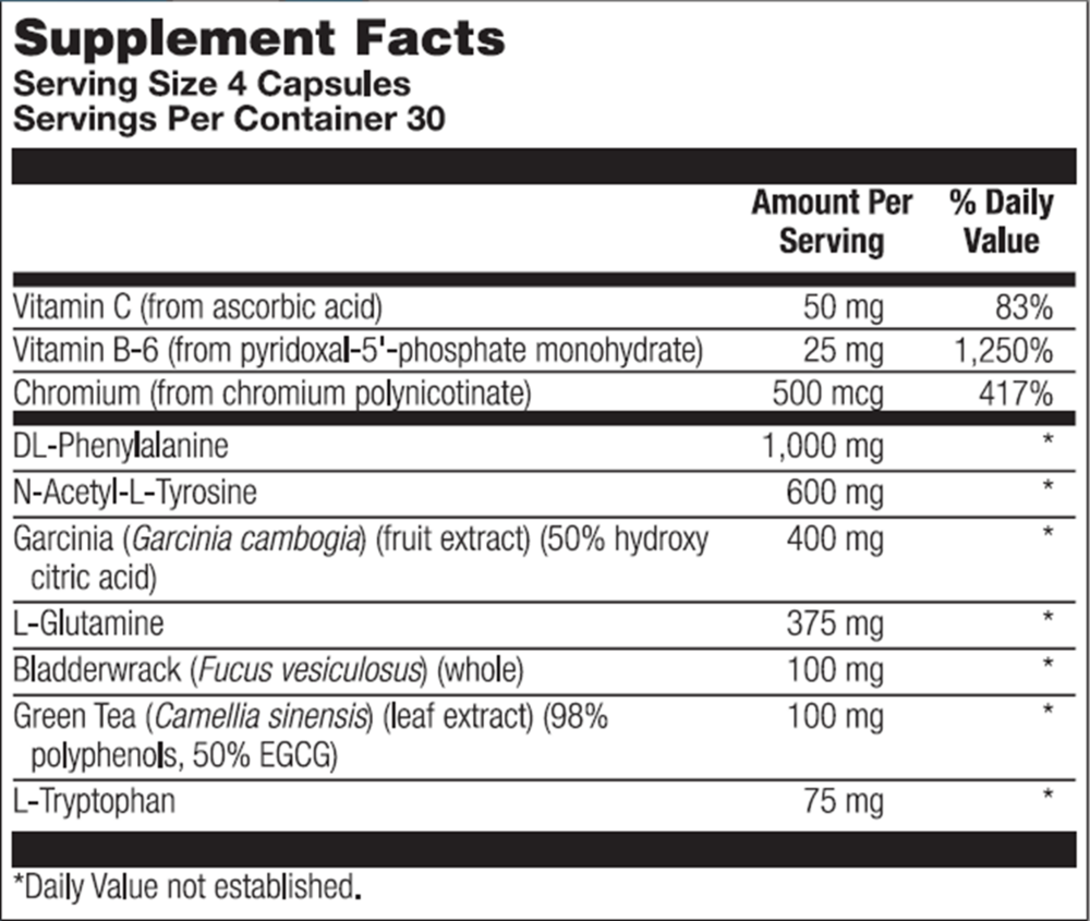 Ultra Lean Appetite Control Supplement Facts Label