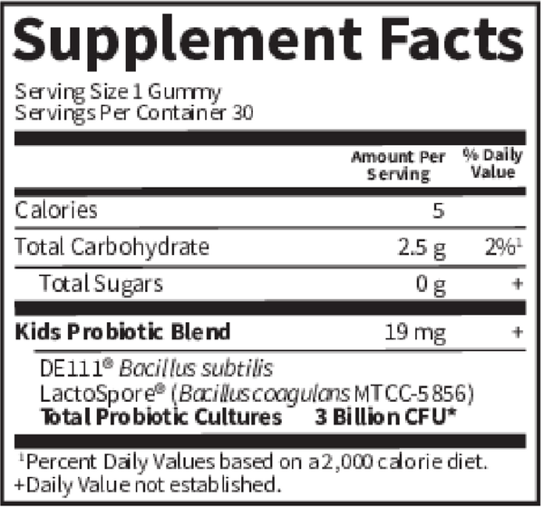 Kids Probiotic 3B Cherry Supplement Facts Label