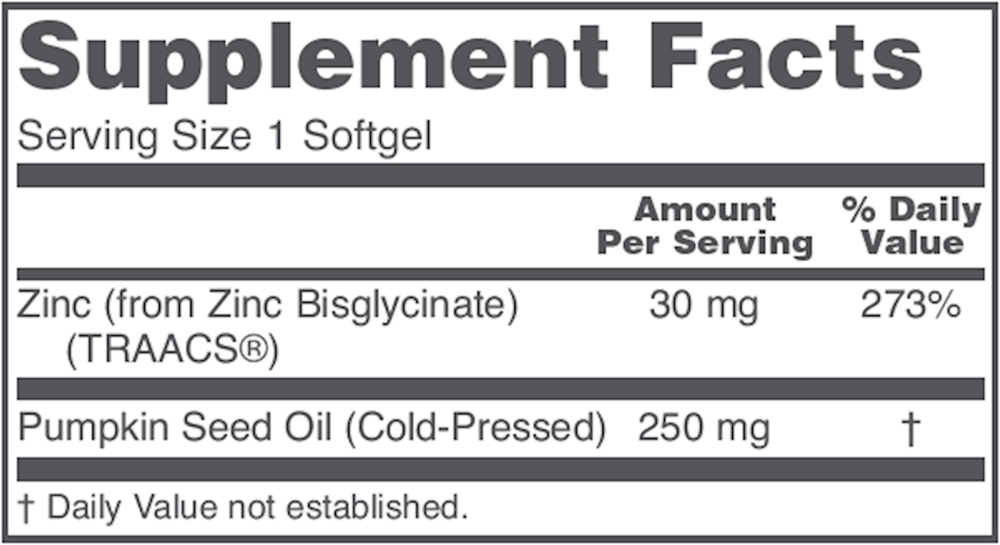 Zinc Glycinate Supplement Facts Label