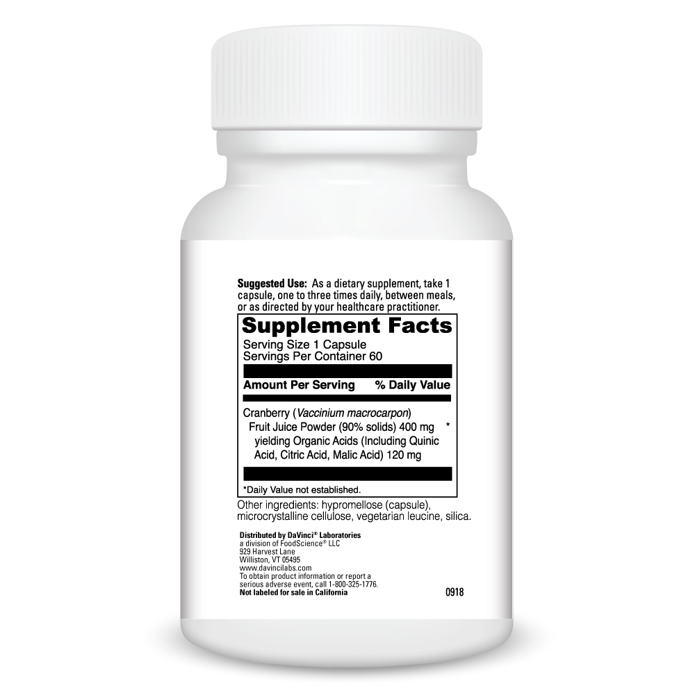 Cranberry Supplement Facts Label