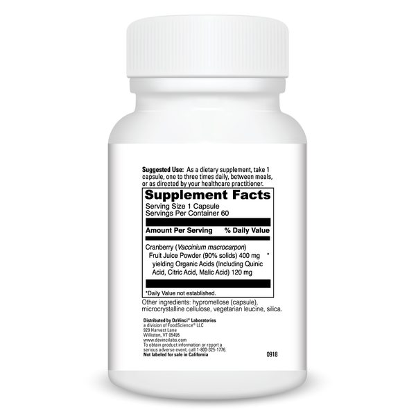 Cranberry Supplement Facts Label