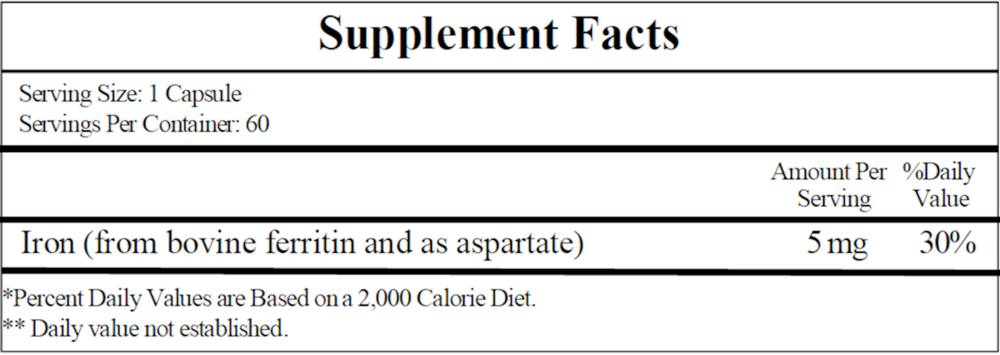 Ferritin 5 mg Supplement Facts Label