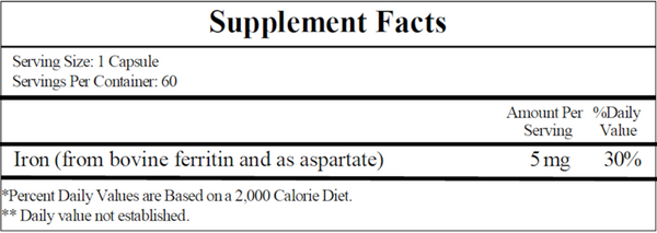 Ferritin 5 mg Supplement Facts Label