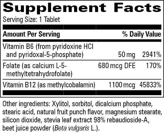 Methyl B-12 Supplement Facts Label