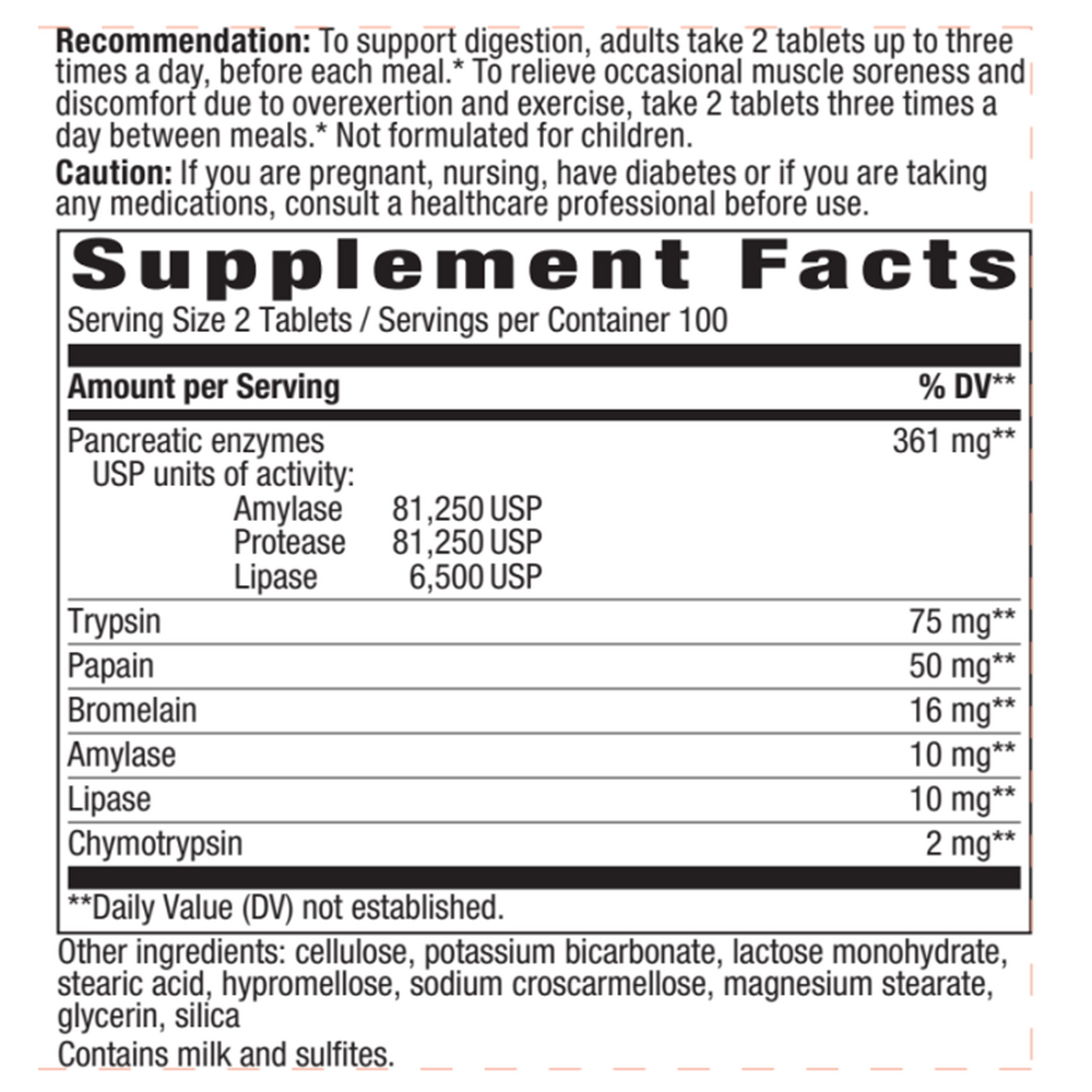 Mega-Zyme® Tabs Supplement Facts Label