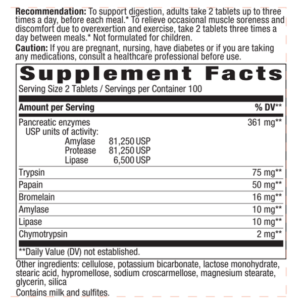 Mega-Zyme® Tabs Supplement Facts Label