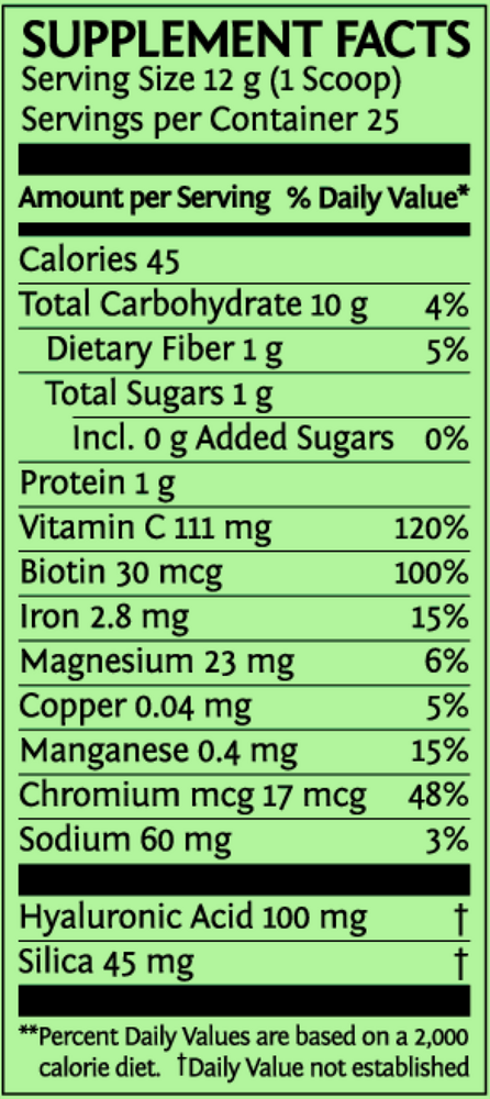 Beauty Greens Collagen Booster Pina Colada Supplement Facts Label