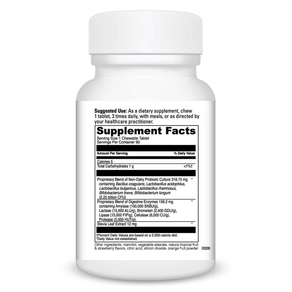 Digestive Enzymes Chewable Orange Flavor Supplement Facts Label