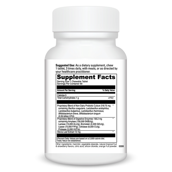 Digestive Enzymes Chewable Orange Flavor Supplement Facts Label