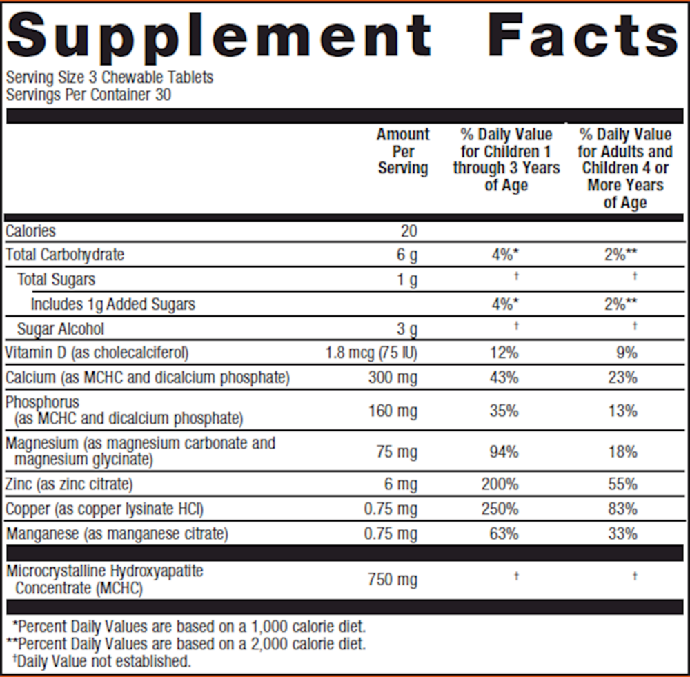 Bone Builder Chewable Supplement Facts Label