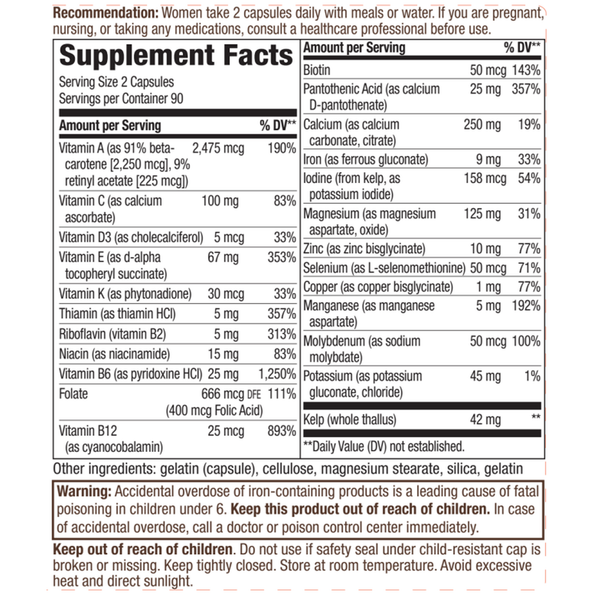 Prenatal Complete Supplement Facts Label
