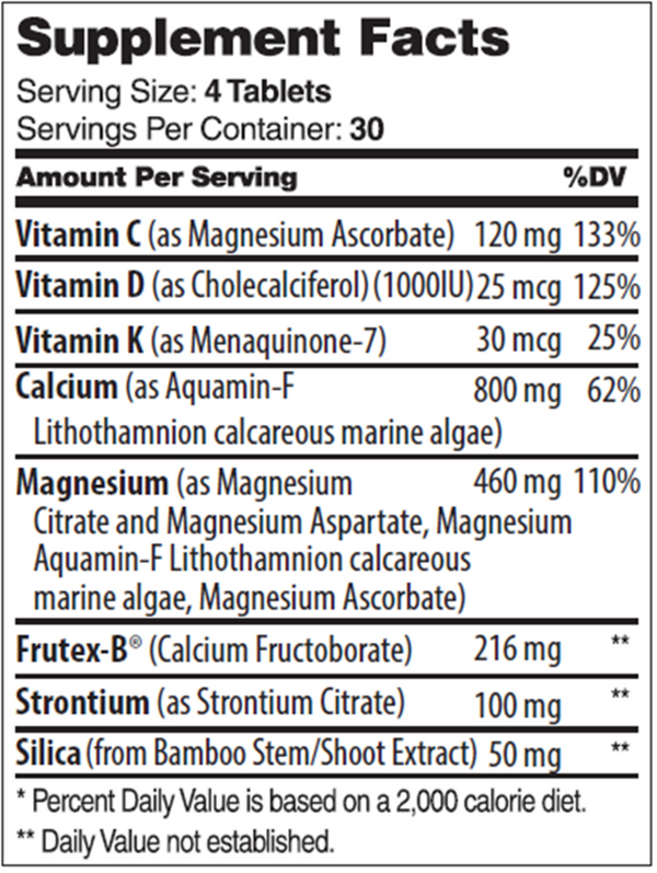 BoneFactor Supplement Facts Label