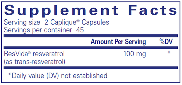 Resveratrol VESIsorb Supplement Facts Label