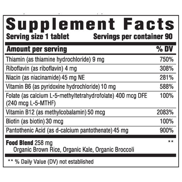 B-Complex 180ct Supplement Facts Label