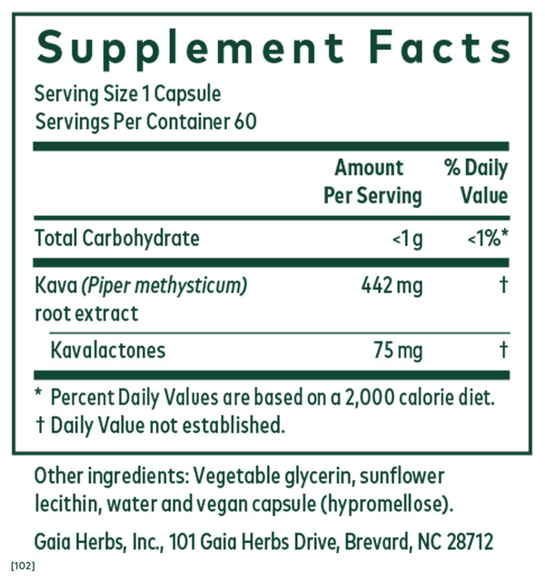 Kava 75 Supplement Facts Label