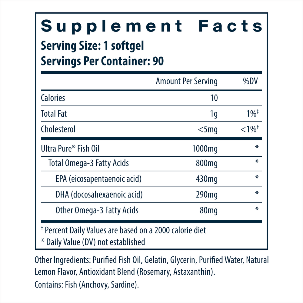 Ultra Pure® Fish Oil 800 Triglyceride Form Supplement Facts Label