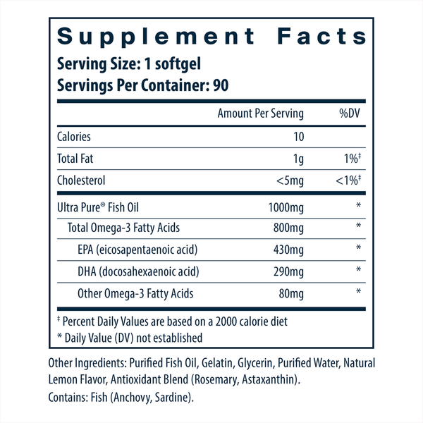 Ultra Pure® Fish Oil 800 Triglyceride Form Supplement Facts Label