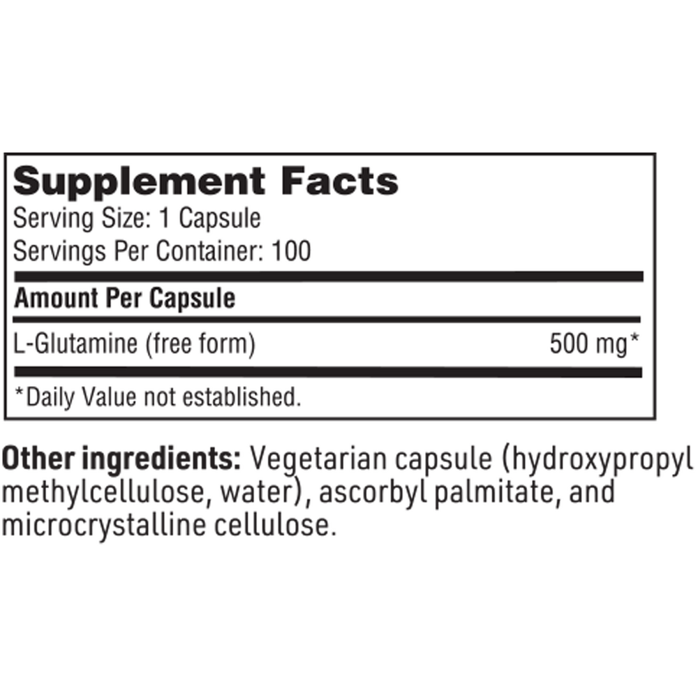 L-Glutamine Supplement Facts Label