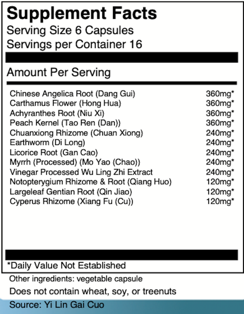 Shen Tong Zhu Yu Tang Supplement Facts Label