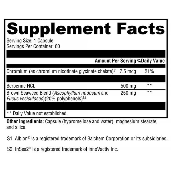 Berberine with InSea2® Supplement Facts Label