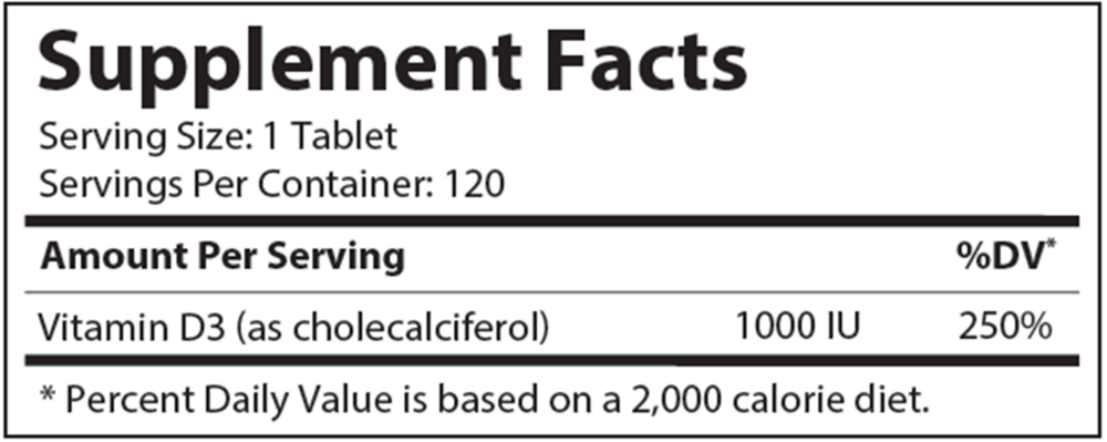 Junior D3 Supplement Facts Label