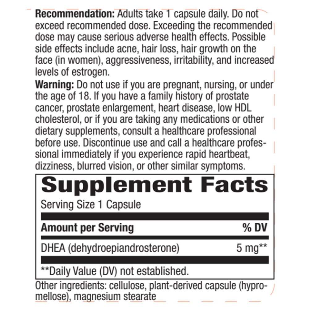 Youthful You* DHEA 5 mg Supplement Facts Label