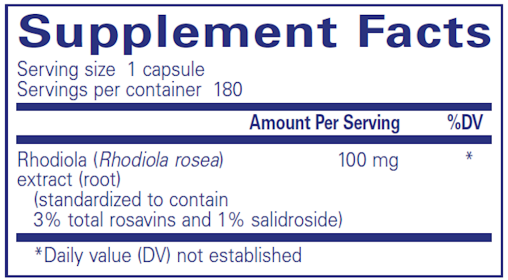 Rhodiola Rosea 90ct Supplement Facts Label