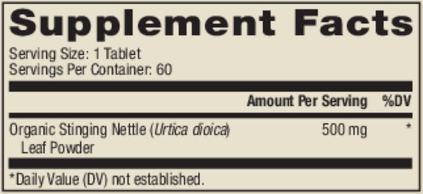 BACKORDER ONLY - Organic Stinging Nettle Supplement Facts Label
