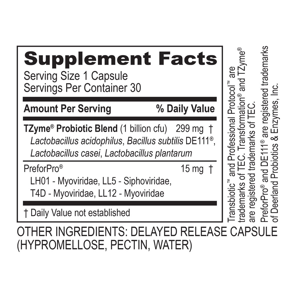 Transbiotic™ Supplement Facts Label