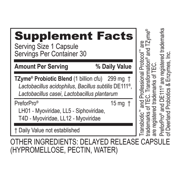 Transbiotic™ Supplement Facts Label