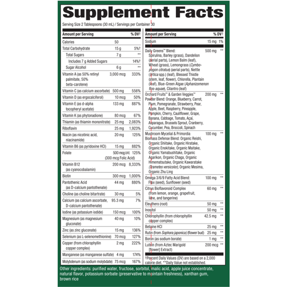 Alive!® Max Potency Liquid Multivitamin (Citrus Flavor) 30.4 Oz Supplement Facts Label