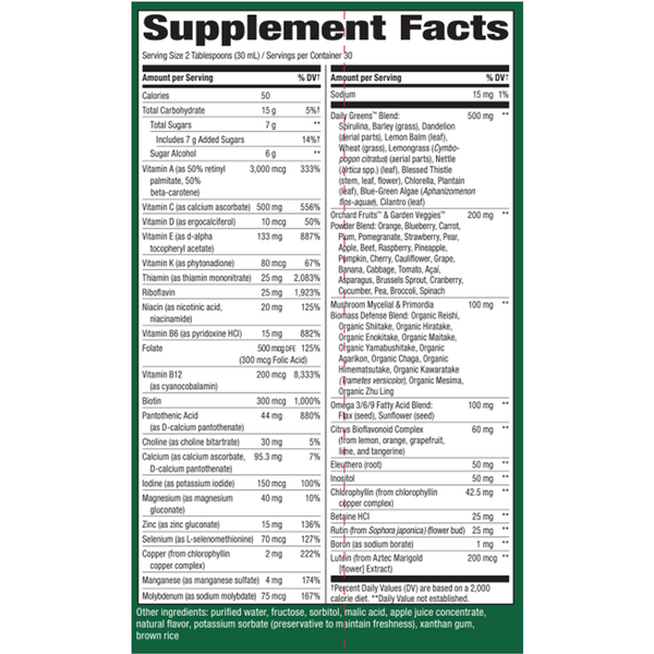 Alive!® Max Potency Liquid Multivitamin (Citrus Flavor) 30.4 Oz Supplement Facts Label