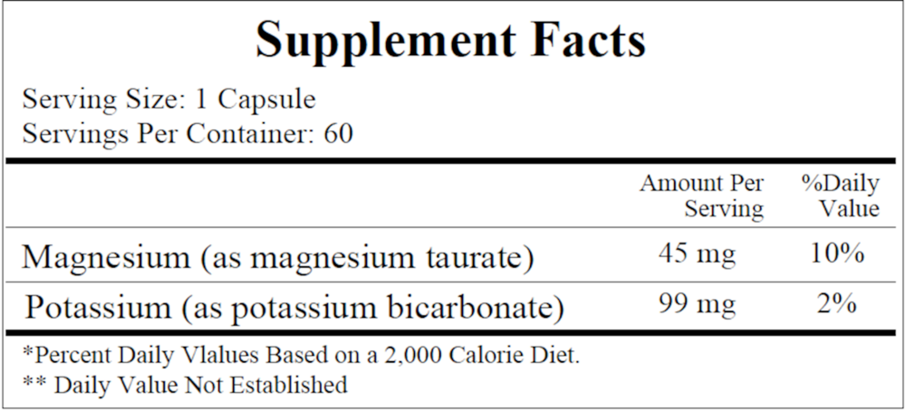 Magnesium-Potassium Taurate Supplement Facts Label