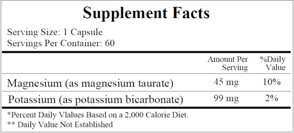 Magnesium-Potassium Taurate Supplement Facts Label
