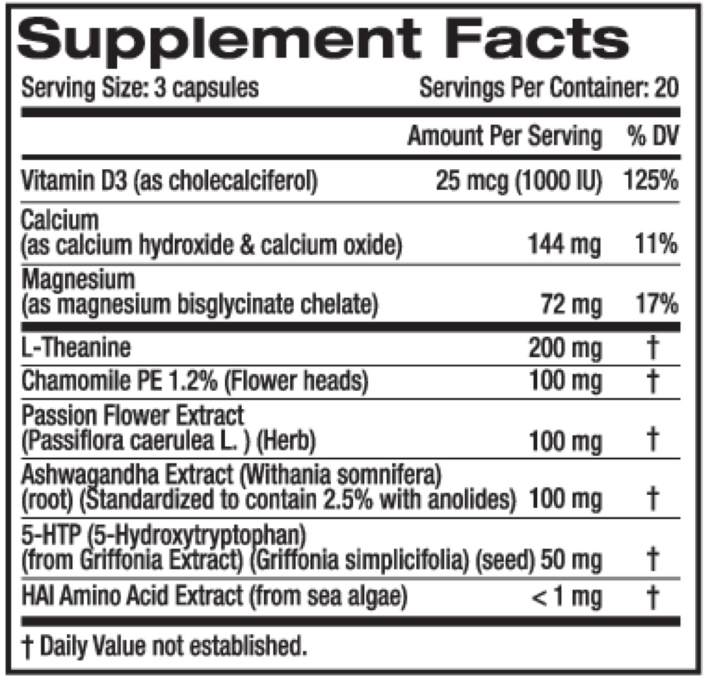 Somni Supplement Facts Label