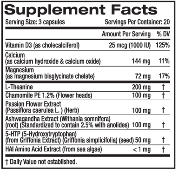 Somni Supplement Facts Label
