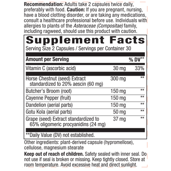 Leg Veins capsules Supplement Facts Label