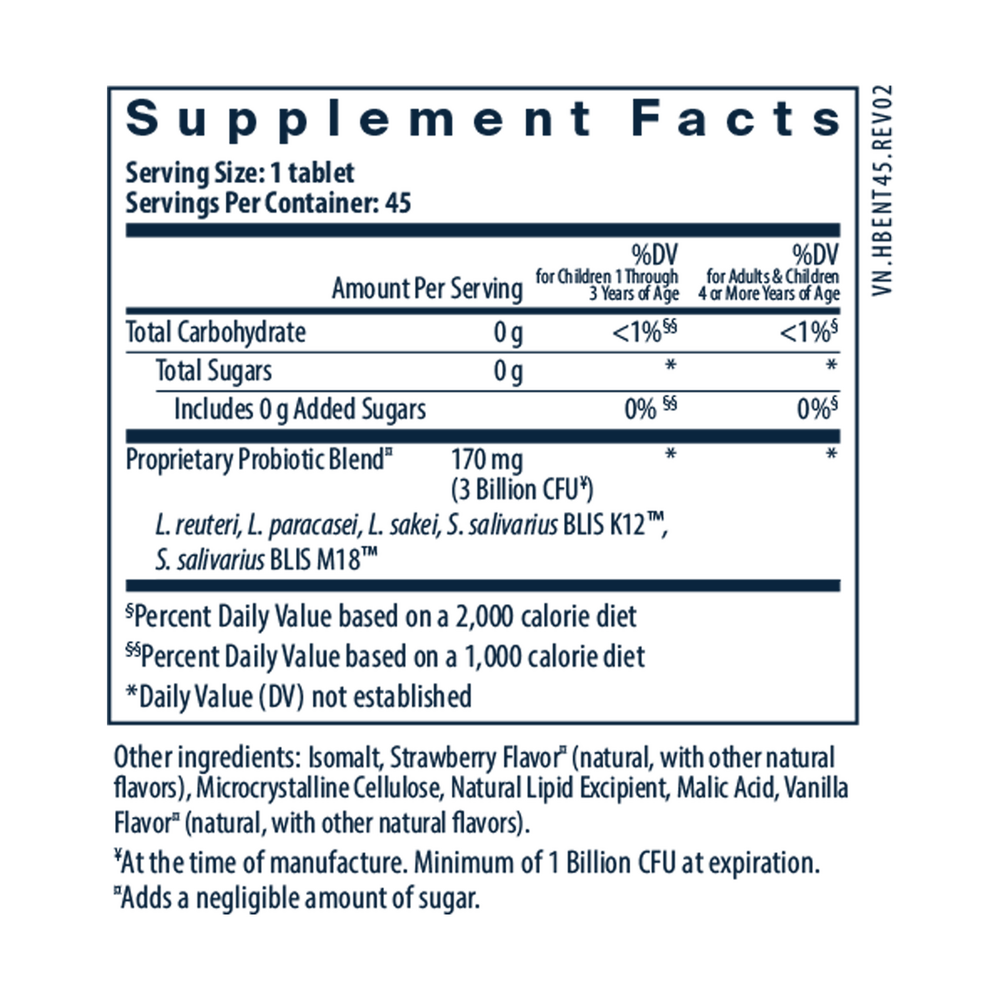 PRO-Kids ENT Supplement Facts Label