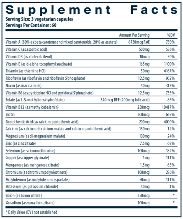 Multi-Nutrients (No Iron/Iodine) Supplement Facts Label