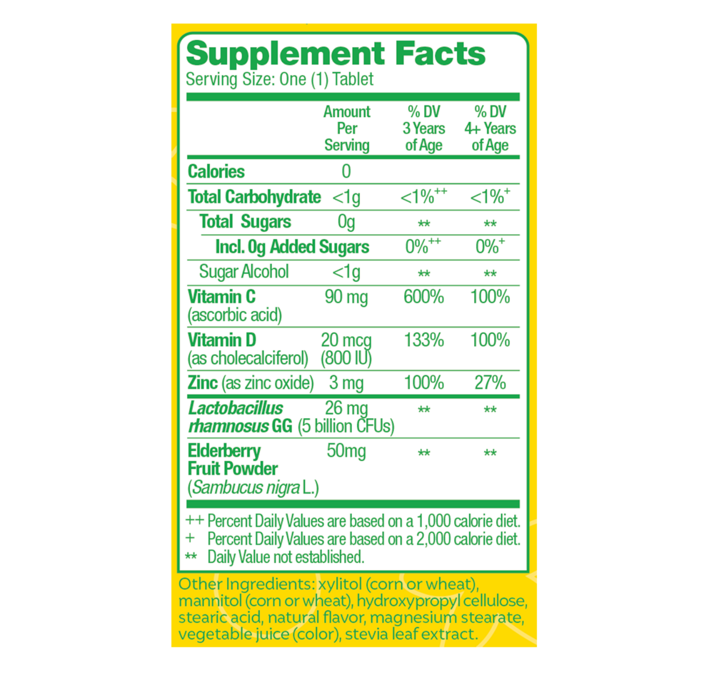 Culturelle Kids Immune Probiotic Supplement Facts Label