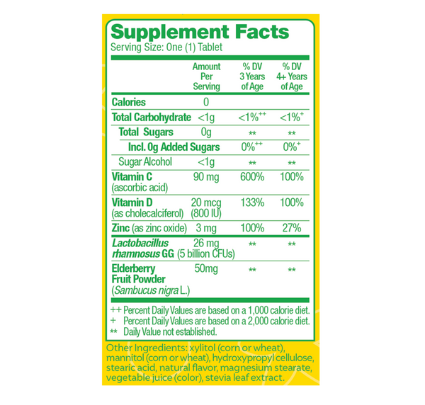Culturelle Kids Immune Probiotic Supplement Facts Label