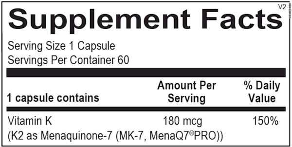 Vitamin K2 180 MCG Supplement Facts Label