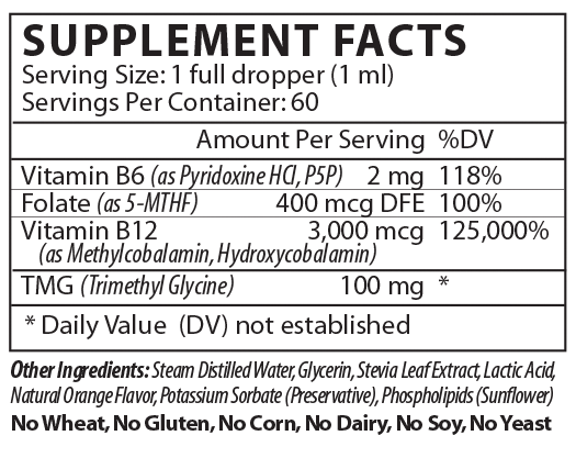 B12 Liposomal Supplement Facts Label