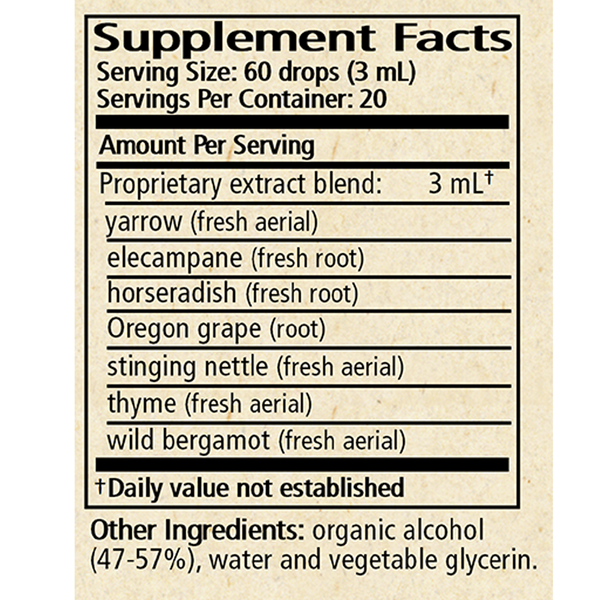 Upper Respiratory Support Supplement Facts Label