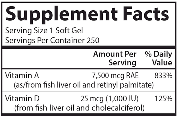 A & D 25000 IU & 1000 IU Supplement Facts Label