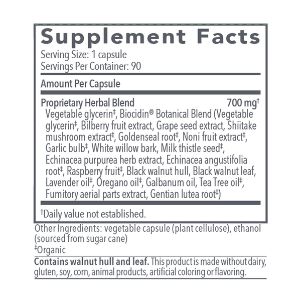 Biocidin Advanced Formula Supplement Facts Label