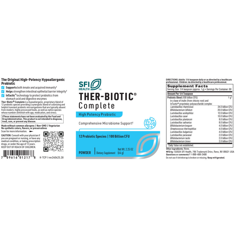 Ther-Biotic Complete Powder Supplement Facts Label