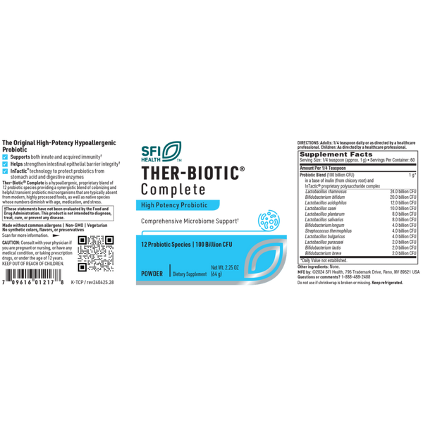 Ther-Biotic Complete Powder Supplement Facts Label