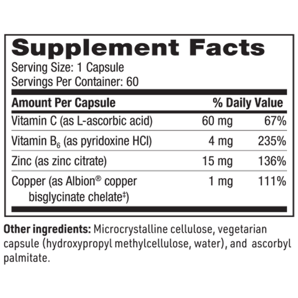 Zinc Copper Balance Supplement Facts Label